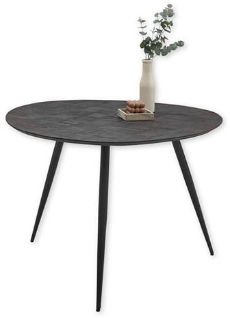 JOE Esstisch Teak-Holz recycelt - Außergewöhnlicher Esszimmertisch mit schwarzem Metallgestell - 111 x 78 x 108 cm (B/H/T)