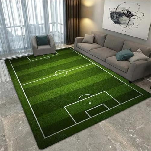 PEIHUODAN Football Pitch Carpet for Boys Bedroom Teenager Kids Men 3d Football Sports Print Theme Rugs Bedroom Living Room Decorations Floor Mat Washable Non-Slip Gaming Rugs (Green,160x200cm)