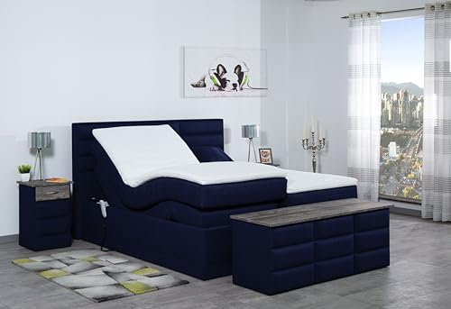 Boxspringbett Pino 240x220, WT-Dunkel Blau, 7-Zohnen Taschenfederkernmatratze, Ergoflex - Inklusive Aufbau - Deutscher Hersteller