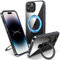 Flyzoo Magnetic Kickstand Case for iPhone 14 Pro Max, [Compatible with MagSafe & Invisible Ring Stand Holder] [Non-Yellowing & Shockproof] Clear Transparent Silicone Edge Cover, 6.7'', Clear Black