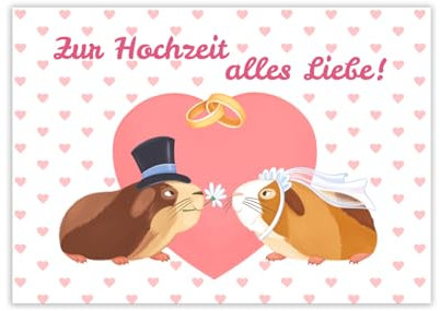 Hochzeitskarte (XXL -Format A4) Karte zur Hochzeit mit Umschlag Klappkarte große Grußkarte Glückwunschkarte zur Trauung Glückwunsche zur Hochzeit Meerschweinchen