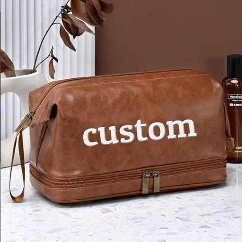 Trousse de toilette personnalisée pour hommes en cuir véritable fabriquée à la main - avec option monogramme,parfaite pour les garçons d'honneur,la fête des pères,les mariages - Organisateur pratique
