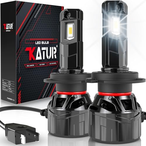 KATUR H7 LED Headlight Bulb 120W 30000LM, 700% Brightness Canbus H7 LED Bulb 6000K Xenon White Plug and Play 1:1 Mini Size High Efficiency Cooling System, Pack of 2