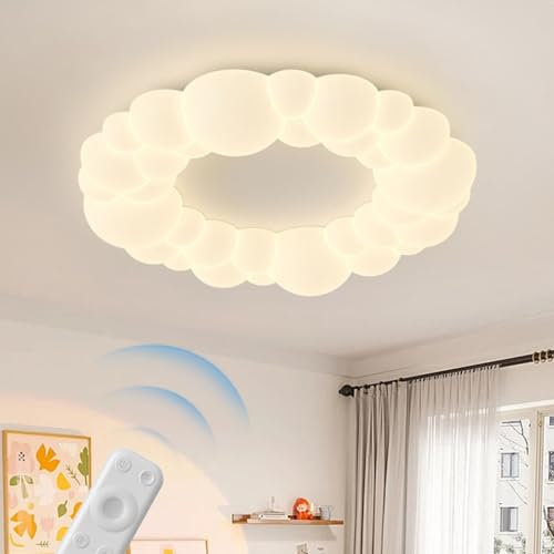 ENXING Moderne LED Wolken Deckenleuchte Skandinavische kreative Blasen Wolken Deckenleuchte Stufenlos dimmbar mit Fernbedienung Geeignet für Schlafzimmer Kinderzimmer Wohnzimmer(A,Medium)
