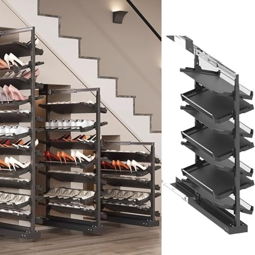 Ausziehbare Schuhregal für Schrank Schwarz Metall Closet Organizer Schuhregale zum Herausziehen Ausziehbar verstellbare höhenverstellbar Schuhständer Schuhaufbewahrung Schuh-Organizer für Schuhschrank