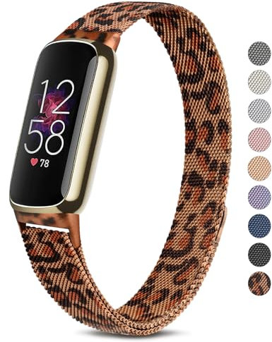 Metallband für Fitbit Luxe, Damen und Herren, Edelstahl, verstellbare Ersatzbänder für Fitbit Luxe/Luxe Special Edition Fitness Tracker (Leopard)