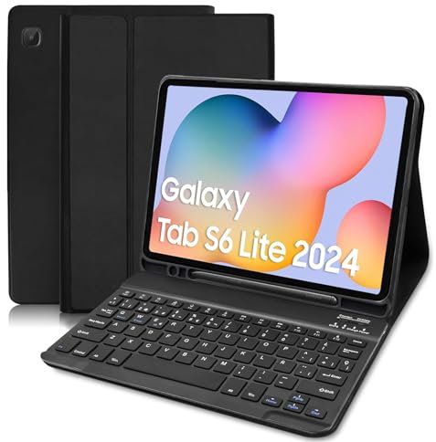 COEZFE Funda Teclado para Samsung Galaxy Tab S6 Lite 10.4 2024, Español Ñ Teclado para Samsung Tab S6 Lite 2024/2022/2020, Delgada Funda para Galaxy S6Lite (SM-P620/P625/P613/P619/P615/P610), Negro