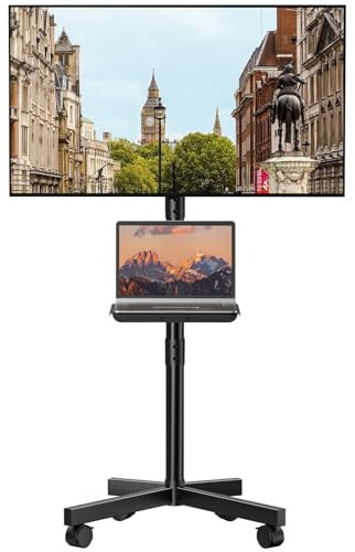 Soporte-TV Ruedas para televisores de 23-60 Pulgadas – Soporte-TV-pie móvil con Altura Ajustable, inclinable, Estante Multimedia y gestión de Cables, VESA hasta 400 x 400 mm, Carga 40 kg, Negro