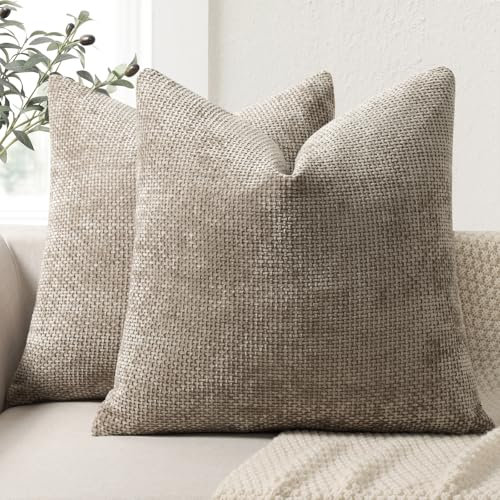 ZWJD Kissenbezug 50x50 2er Set Chenille Kissenbezüge Sofakissen Kissenhüllen Khaki Dekokissen Weiche Sofakissenbezug für Couch, Bett und Wohnzimmer Heimdekoration Luxus Zierkissenbezüge
