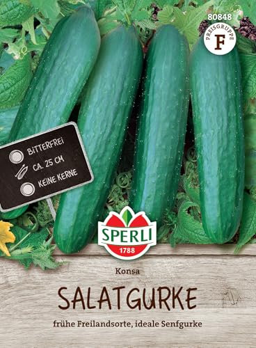 Sperli Salatgurkensamen Konsa, F1 80848 - Gemüsesamen für das Anzüchten leckerer und bitterfreie Salatgurken. Die Konsa Samen sind die perfekten Freilandgurken. - Gurken Pflanzen