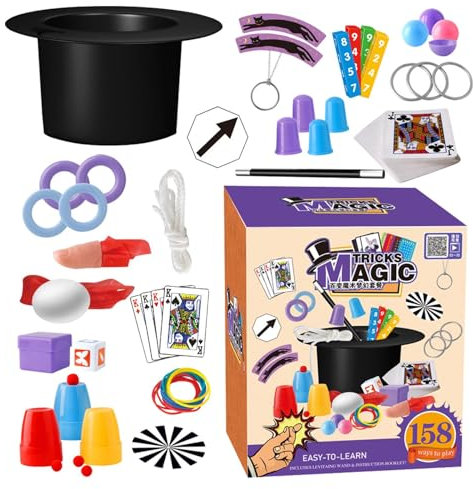 Huehkir Magic Zauber-Tricks, Anfänger Zaubertricks Set, 158 verblüffende Zaubertricks für Kinder, Neuheit Magie Requisiten Zauber Tricks Geburtstag Geschenk für Magier Junge Mädchen