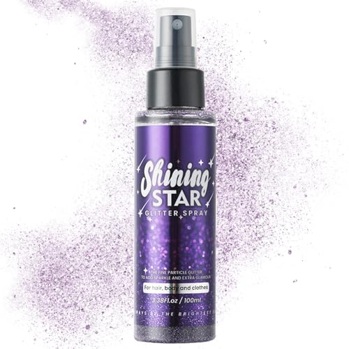 Spray viola glitterato per viso, corpo, vestiti, trucco, polvere glitterata, asciugatura rapida, cipria per il corpo, per feste rave