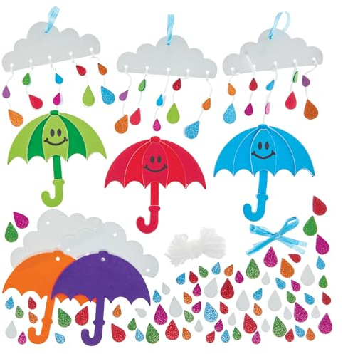 Baker Ross FN386 Rain Drops Umbrella Mix & Match Kits - Pack of 5, Spring Decoration Arts and Crafts for Kids