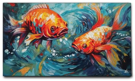 Giallobus - Quadro - 63 - Pesci rossi - Tela Canvas Telaio Standard - 100x60 - Pronto da appendere - Quadri moderni per la casa