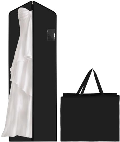 Kleidersack,180×60cm Faltbare Kleiderhülle,Atmungsaktive Kleidersäcke Lange mit Griffen,Staubdichte Kleidung Schutztasche, Garment Bag für Brautkleider,Abendkleider, Tanzkostüme,Lange Mäntel(Schwarz)