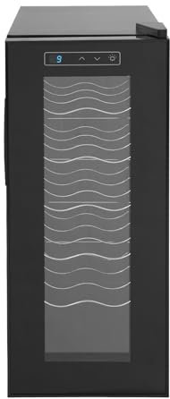 Amrgtucf Refrigerador Para Vinos de 12 Botellas, Independiente, Humedad de 55%-75%, Puerta de Vidrio, 25,8 x 50,2 x 63,7 Cm, Negro