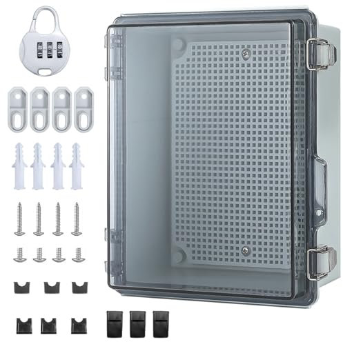 MOERAE Boîte de jonction étanche IP65, ABS Coffret Electrique Etanche Exterieur, Boite de Derivation Etanche Exterieur Transparente avec accessoires de montage mural et serrure, 220 x 170 x 110 mm