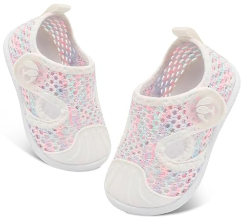 JIASUQI Baby Water Shoes Boys Girls Infant Qucik Dry Beach Swim Shoes Toddler Adjustable Barefoot Aqua Socks(WColorful New,6-12Months)