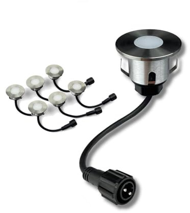 PRO CONNECT LED Bodeneinbaustrahler 6er Set Edelstahl Ø 4,5 cm 230V | Warmweiß | Wasserdicht | Für Gehwege, Terrasse, Einfahrt & Garten