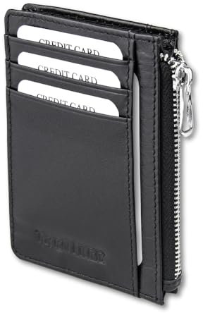 Kartenetui aus 100% Leder, RFID-Schutz, Mini-Geldbörse für Karten, Scheine und Münzen, Echtleder Portemonnaie, Etui für Damen und Herren