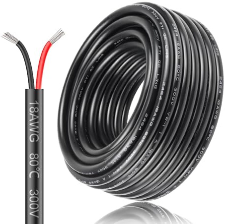 Cavo elettrico a 2 fili, 18 AWG, 2 x 0,75 mm², 30 m, cavo elettrico a 2 fili, 5 V/12 V/24 V, cavo di alimentazione in rame stagnato, 300 V, flessibile e morbido, resistente alle alte temperature