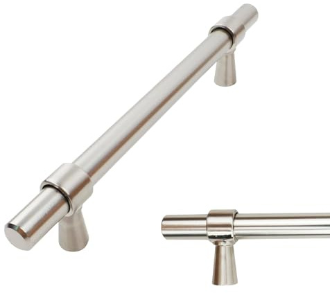 keypak 10 Pack Satin Nickel Smooth Kitchen Cupboard Handles 128mm | 182mm Bar, Aluminium T-Bar Pulls for Cabinet, Wardrobe Doors, Chest of Drawers