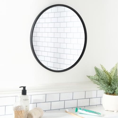 OHS Black Round Bathroom Mirror Wall Mounted, Makeup Dressing Wall Mirror with Sleek Frame Easy Hang Decorative Bathroom Mirrors Over Sink for Living Room Bedroom, 40cm