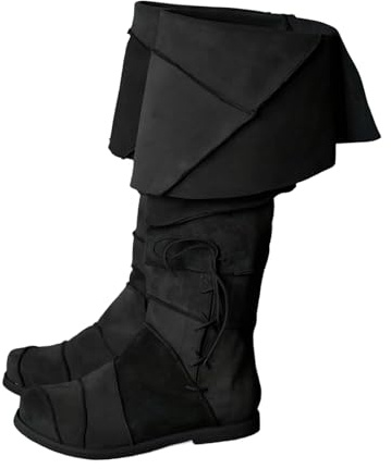 2026 Stivali da uomo a polpaccio medio, medievale, al ginocchio con tacco basso per uomo, scarpe casual comode e resistenti scarpe da uomo rosso giallo, Nero , 47 EU