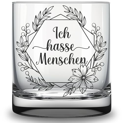 Glas mit Spruch Ich hasse Menschen für Büro Arbeit und privat Geschenk für Kollegen Freunde Partner lustiges Trinkglas Gravur 0,25l