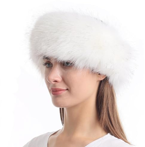 Kunstfell-Stirnband für Damen, Warmes Stirnbänder Damen Winter Haarband Plüsch, Pelz Stirnband Winter Ohrenwärmer, für Outdoor Wandern, Skifahren, Reiten (Weiß)