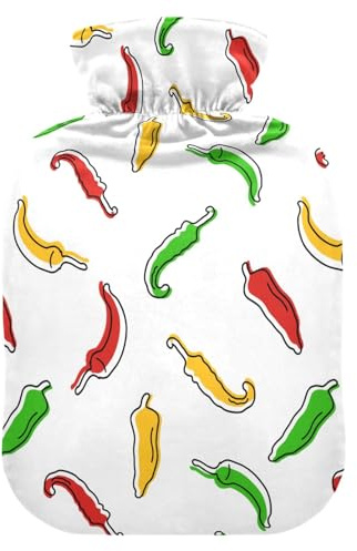 LI ZHI XIN PVC Hot Water Bottle with Velvet Cover 1L 2L Small Medium Vegetables Chili Colorful Pattern