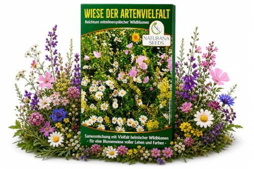 Naturana Seeds - Prato della biodiversità – prato di fiori selvatici senza erba, piante coltivate ed esotici – 50 g per 50 fino a 100 m² – solo specie di fiori dell'Europa centrale – Miscela di semi
