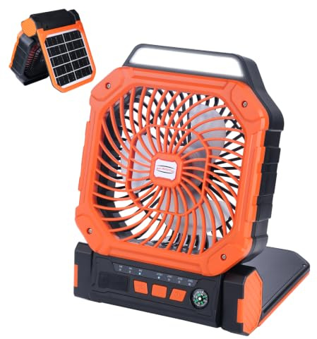 YIYOBEATFO Solar-Powered Camping Fan,10400mAh Rechargeable Battery Operated Portable,LED Lantern,Timer,Phone Charging and Eco-Friendly Fan,for Camping,Fishing, Power Outage,Travel
