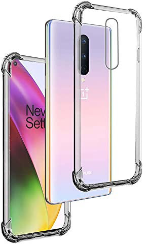 REY - Funda Anti-Shock Gel Transparente para ONEPLUS 8 - One Plus 8, Ultra Fina 0,33mm, Esquinas Reforzadas, Silicona TPU de Alta Resistencia y Flexibilidad