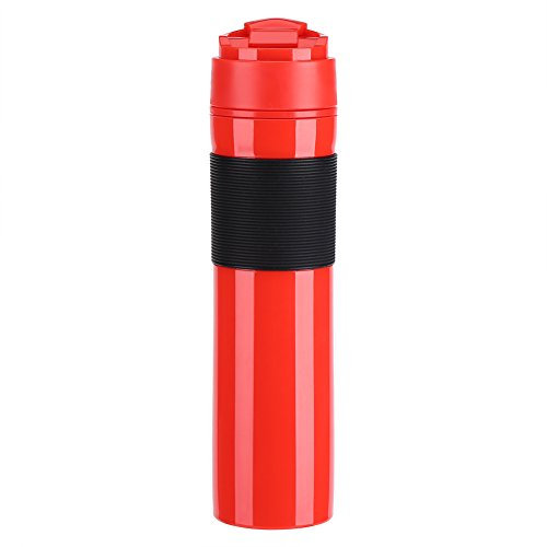 Zerodis Mini Cafetera francesa prensa portátil para llevar, 350ml Cafetera portátil para Oficina Viaje Outdoor(Red)