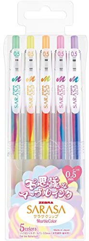 Zebra JJ75-5C-MB Sarasa Clip Gel-Kugelschreiber, Marmorfarbe, 0,5, 5 Farben