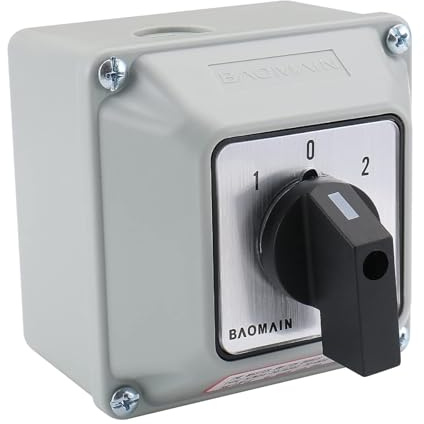 Baomain SZW26-20/D202.2D - Interruptor Conmutador Giratorio Universal con Caja Exterior para Interruptor Maestro (660 V, 20 A, 3 Posiciones, 2 Fases)