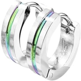 Bungsa Unisex-Creolen mit farbigem Streifen aus 316L Edelstahl 4 mm (regenbogen)