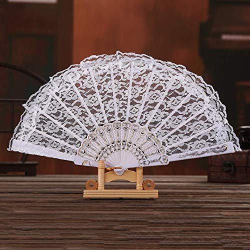 Dusenly White Hand Held Fans Lace Folding Fan Women Spanish Hand Fan Lace Fans for Wedding Party Costume Decoration