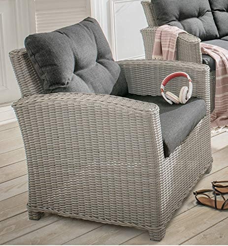 Beauty.Scouts Outdoor Collar Edition DEST Sessel Auckland, Vintage weiß, 78 x 80 x 84 cm, mit Polster anthrazit, Loungesessel, Garten, Gartensessel, Balkonsessel, Gartenstuhl