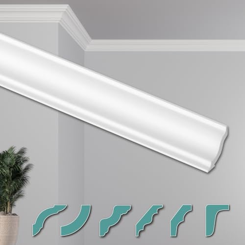 HEXIMO Corniches de Plafond Modernes en Polystyrène XPS Blanc, 2 Mètres Moulures en Polystyrène Moulures Décoratives Angles (30 mètres ZG13)