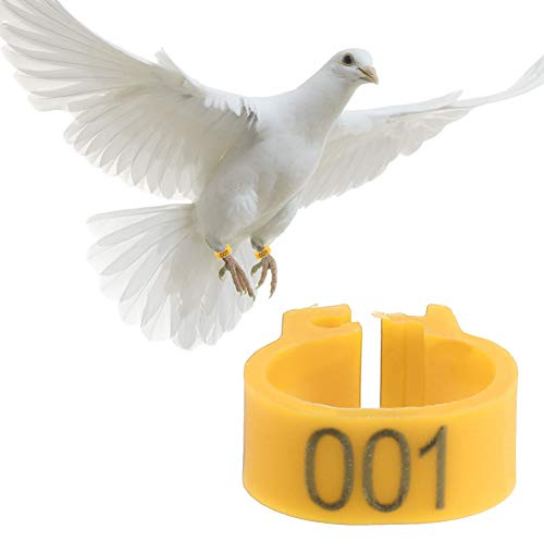 100 st 8mm numrerade duvringar, plast fågelringar 001-100, gul