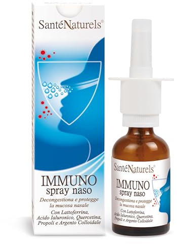 Immuno Spray Naso ● 30 ml ● Spray Nasale con Acido Ialuronico, Lattoferrina, Quercetina, Propoli, Argento Colloidale e Aloe ● Decongestionante Naturale per Lavaggi Nasali e Protezione