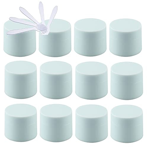 TIANZD 12 Pièces Vides Petit 5 ml Bleu Mat Cosmétique Pot en Plastique avec Couvercle 5 g Pots de Cosmétique Crème de Contenant pour des Produits Cosmétiques avec 6x Spatules (NO Obturateur)