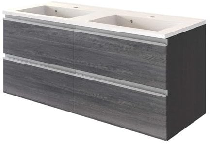 Lotuk Waschbeckenunterschrank, 120 cm, 4 Schubladen, Eiche Grau