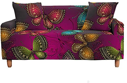 Mateju Sofabezug Sofaüberwürfe 1/2/3/4 Sitzer, Schmetterling Bedruckte L Form Stretch Sofa Abdeckung Antirutsch Couchbezug Sesselbezug für Wohnzimmer Wohnkultur (Lila Vintage,4-Sitzer 235-300cm)
