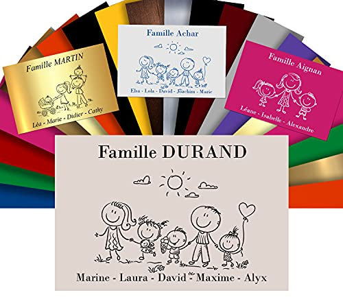 Plaque De Maison Famille Personnalisée Pour Boite Aux Lettres - Plaque Family PVC À Personnaliser - 12x8cm - 24 Motifs Disponibles (Beige)