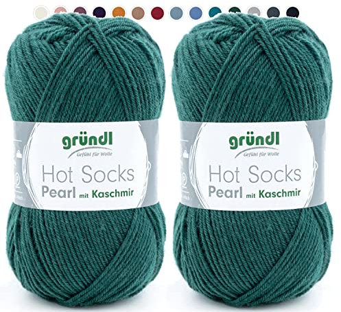 theofeel Set | 2x50g Sockenwolle mit Kaschmir grün | Gründl Hot Socks Pearl 08 | Merino Sockengarn mit Cashmere zum Stricken oder Häkeln