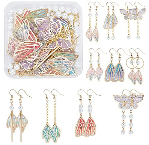 SUNNYCLUE 1 Boîte DIY 10 Paires Boucles d'oreilles D'Aile D'Insecte Kits de Fabrication de Bijoux Aile de Papillon Accessoires Aile Charmes Pendentifs et Perles de Verre avec Anneaux de Saut
