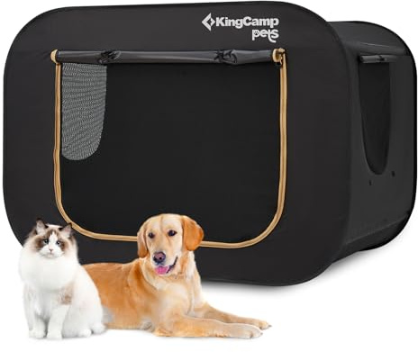 KingCamp XXL Hundekäfig, groß, zusammenklappbar, Pop-Up-Hundehütte, Zelt mit strapazierfähigem 600D-Oxford-Gewebe und atmungsaktivem Netzgewebe für drinnen und draußen, Reisen, Schwarz, 139,7 x 99,1 x